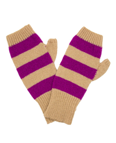 100% Cashmere Fingerless Gloves - Camel Stripe